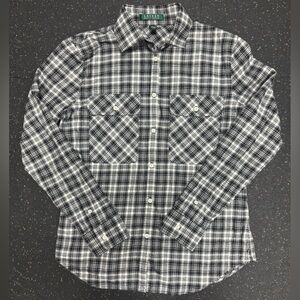 Lauren Ralph Lauren Black and White Plaid Brushed Cotton Button-Down Shirt